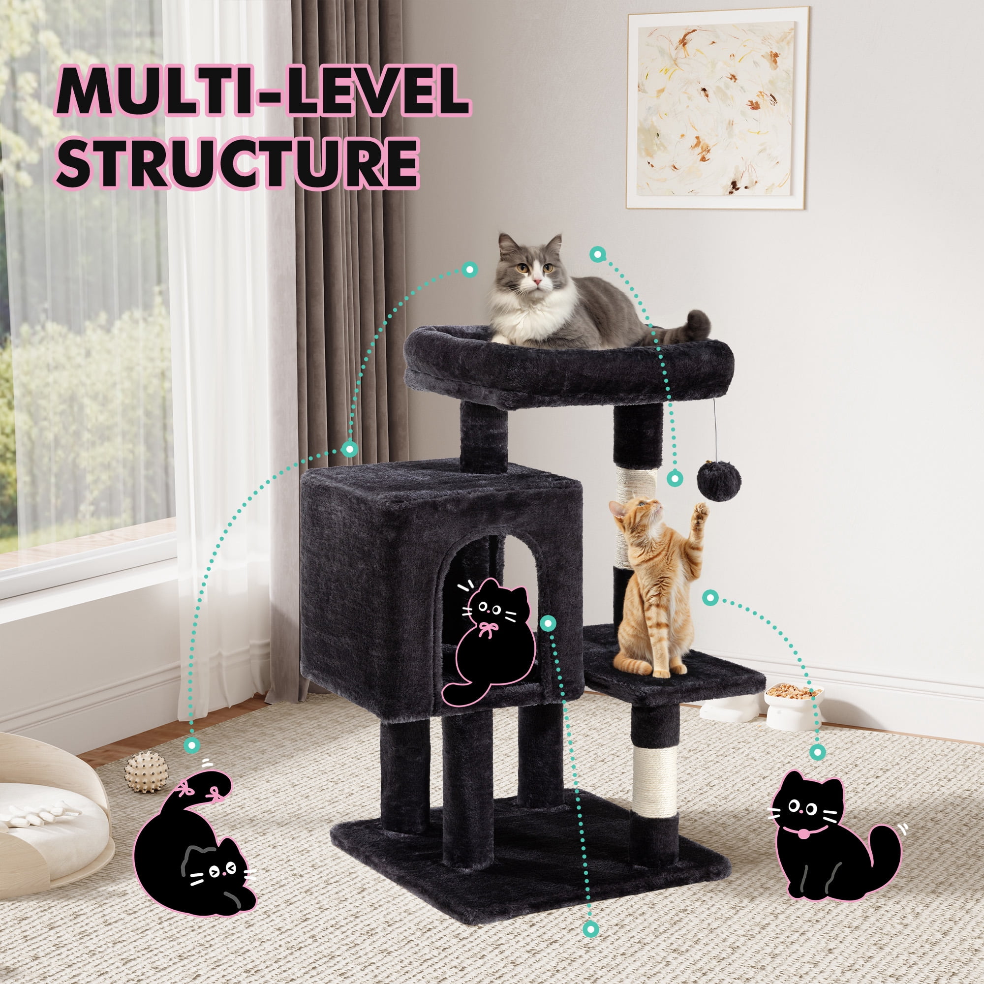 Einfach 29" Cat Tree Tower with Plush Perch Condo House for Indoor Cats & Scratching Post, Blue