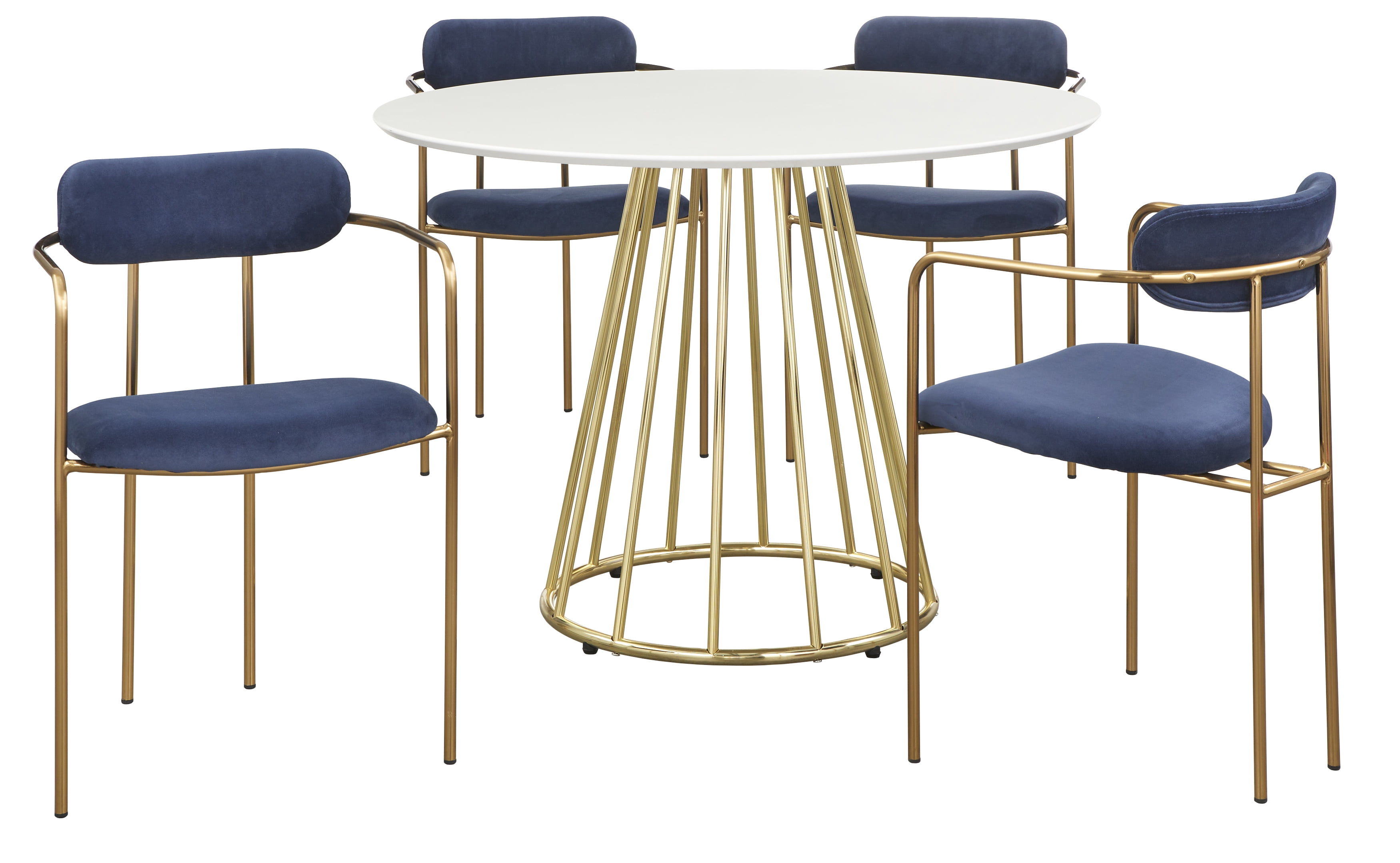 TMS Marsai 43" Round Metal Indoor Dining Table, White/Gold