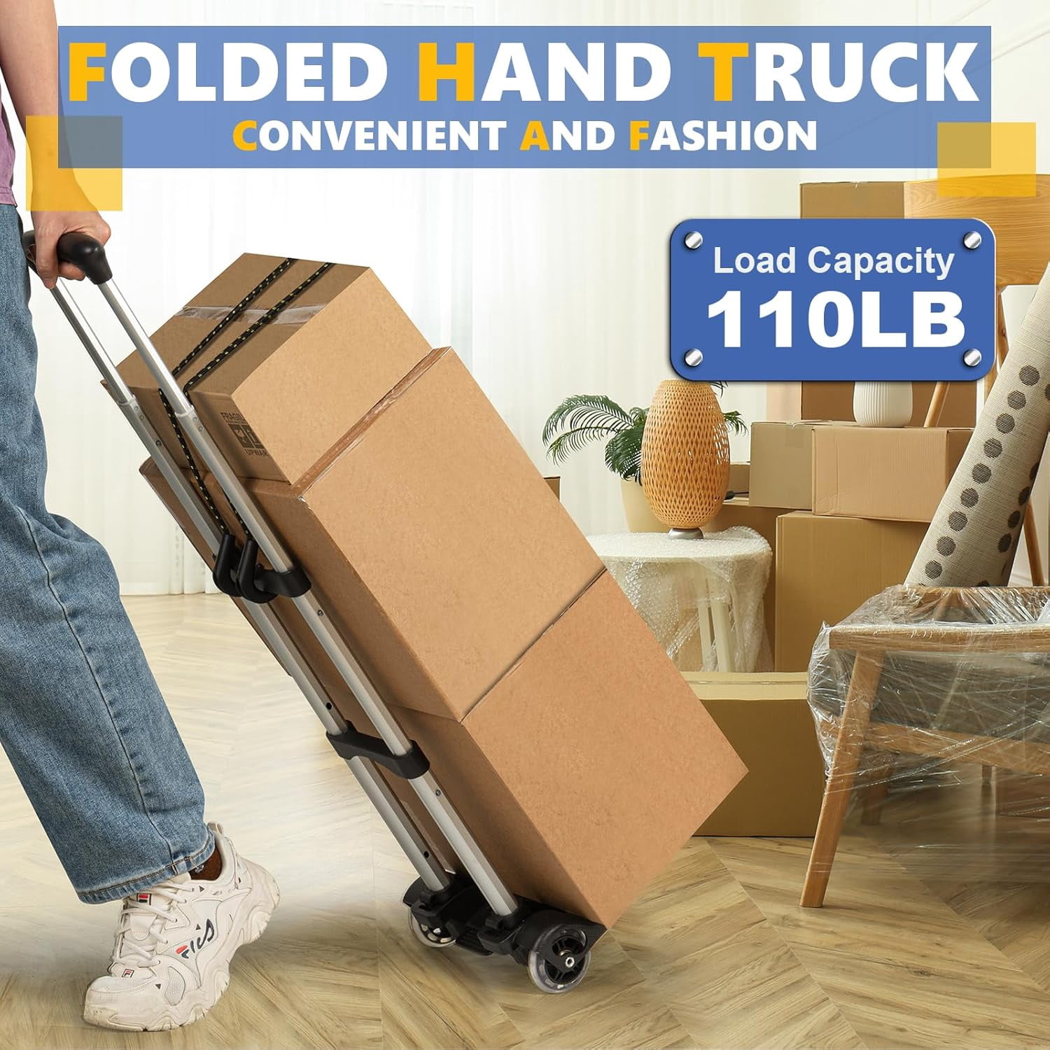 Small Folding Hand Truck Dolly with 2 Wheels - Lightweight Aluminum Collapsible Trolly for Airport Travel and Moving