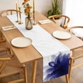 thumbnail image 3 of Blue Bohemian Table Runner - 90 Inch Long, Kitchen Dining Table Runner Dresser Scarves, Boho Modern Floral Abstract Ombre White Farmhouse Decor for Coffee Tables Wedding Party Banquet, 3 of 8