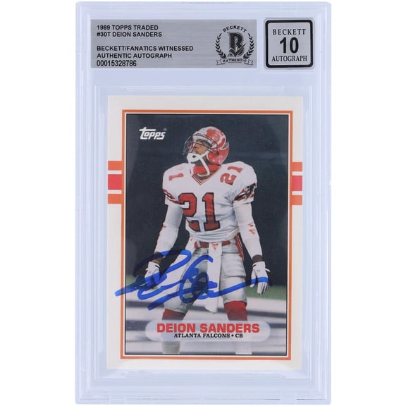 Deion Sanders Atlanta Falcons Autographed 1989 Topps Traded #30T Beckett Fanatics Witnessed Authenticated 10 Rookie Card - Fanatics Authentic Certified