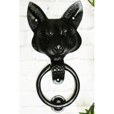 Black Powder Coated Metal Rustic Whimsical Animal Sly Fox Door Knocker Plaque
