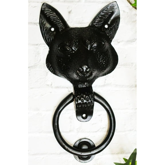Black Powder Coated Metal Rustic Whimsical Animal Sly Fox Door Knocker Plaque