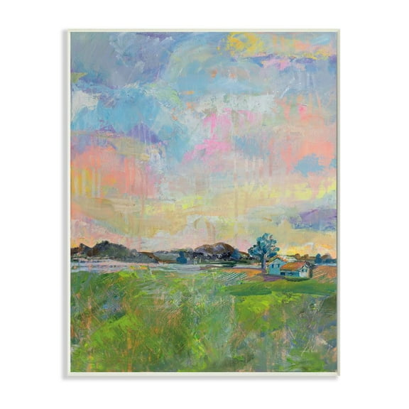 Stupell Industries Spring Meadow Sky with Field House Pastel Painting Graphic Art Unframed Art Print Wall Art, 10x15, by Jeanette Vertentes