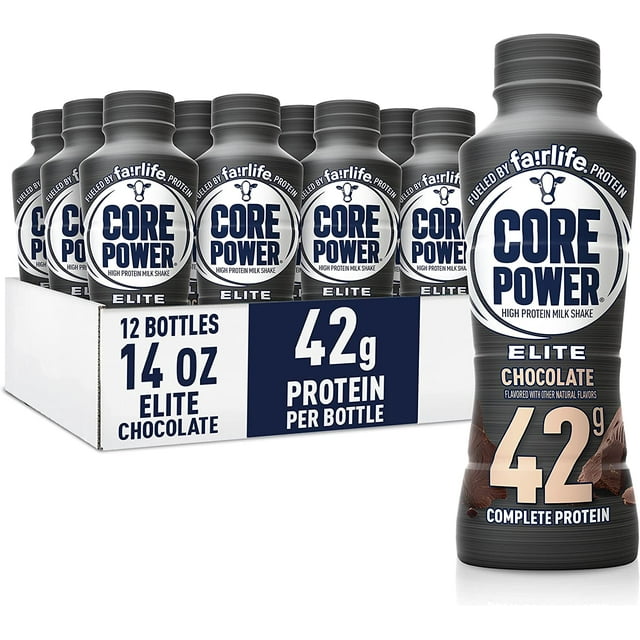 Elite Core Power Boisson Hyperprotéinée 42 g de Protéines, Chocolat 414 ml (Lot de 12 Bouteilles)