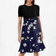 thumbnail image 6 of Mlqidk Business Dresses for Women Puff Sleeve Teacher Dress Floral Print Casual Summer Dresses Empire Waist Boho Patchwork Ruffle Hem A Line Dress Formal Funeral Outfit Dark Blue XL, 6 of 6