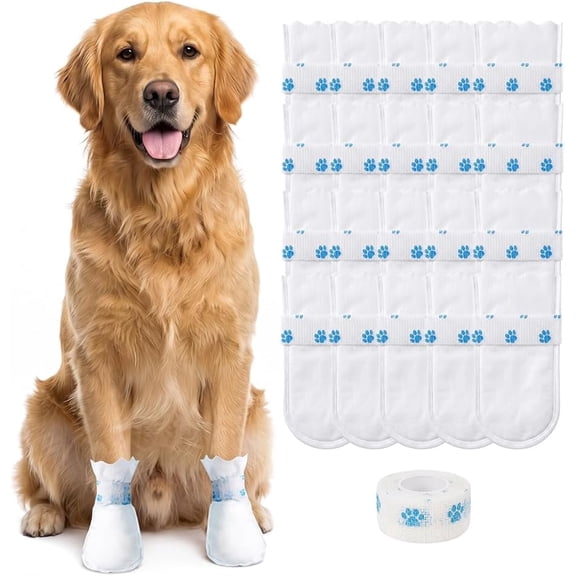 Disposable Dog Booties for Indoor Outdoor Paw Protection | Dog Foot Covers with Self-Adhesive Bandages for Hot Pavement Care---20PCS(S (1-7.5KG))