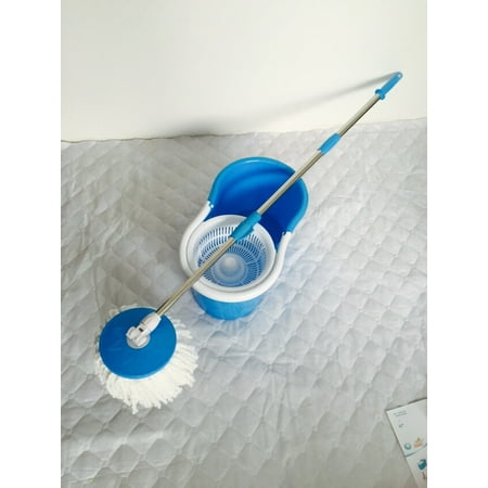 Mob System - 360-Degree Rotary Head Bucket Floor Cleaning System Slim Easy Wring Microfiber Dual Mop Blue