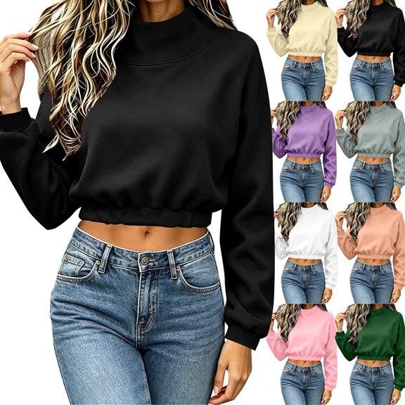Mock Neck Sweatshirt for Women Casual Oversized Long Sleeve Warm 2026 Fall Fashion Cropped Outfits