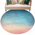 thumbnail image 2 of Blue Pink Ombre Sky Round Area Rug 7 FT,Non Slip Living Room Area Carpet,Modern Sunset Glow Bird Silhouette Washable Soft Circular Rug Non-Shedding Floor Carpet for Bedside Office Play Room Classroom, 2 of 9
