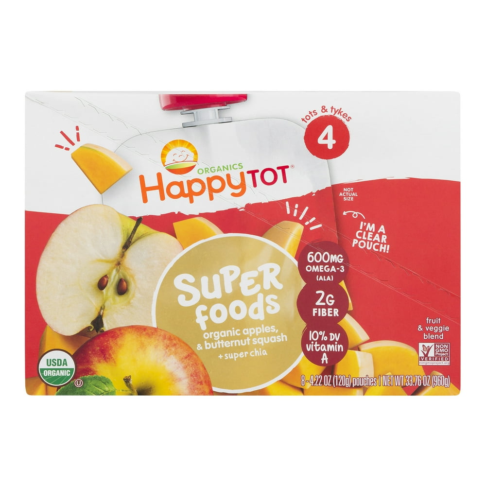 (8 Pouches) Happy Tot Super Foods Pouches Organic Apples & Butternut