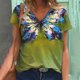 thumbnail image 2 of Blusa de manga corta estampada con cuello en V para mujer a la moda, camisetas de verano Pompotops  hkajfhjk461715, 2 of 4