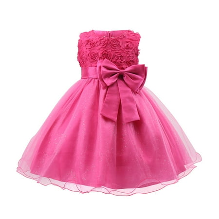 

REORIAFEE Girl s Skater Sundress Pageant Dress Sleeveless Princess Dress Bow Tie Lace Flowers Mesh Dress Rockabilly Dress Tropical Dress Western Dress Beach Sundress Hot Pink 9-10 Years