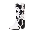 thumbnail image 2 of Fesfesfes Ankle Boots for Women Color Block Pointed Toe Thick High-heeled Mid-tube Milk 7(39), 2 of 6