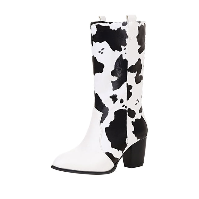 Bottes Mi-Hautes à Talons Hauts Épais Bout Pointu pour Femmes