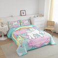 thumbnail image 2 of Erosebridal Unicorn Comforter Set Queen Size,Unicorn Bedding Set,Kawaii Rainbow Reversible Stars Bed Sets for Teens Adults Room Decor All Season (Teal Unicorn), 2 of 6