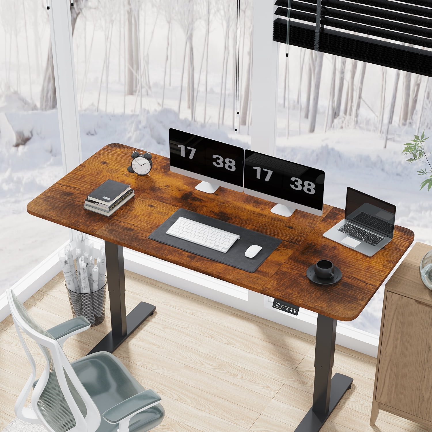 Furmax 63" x 24" Home Office Electric Height Adjustable Standing Desk,Brwon