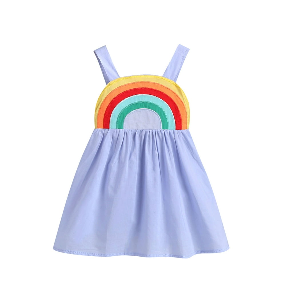 Pudcoco - New Toddler Baby Girl Summer Rainbow Sling Dress Princess ...
