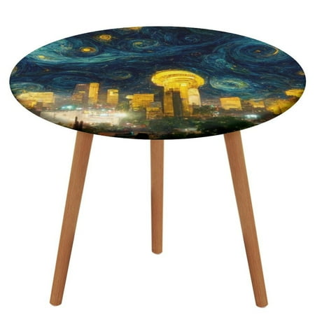 

Bybiment Round Fitted Tablecloth with Elastic Edge Mexico City Vincent Van Gogh Decorative Tablecloth Table Cover 43 Inch