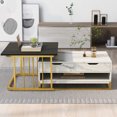 thumbnail image 4 of Nesting Coffee Table Set of 2, Nesting Tables for Living Room with 2 Drawers and Open Shelf, Modern Gold Coffee Table Set with Faux Marble Top, Solid Metal Frame, Black and White, 4 of 10
