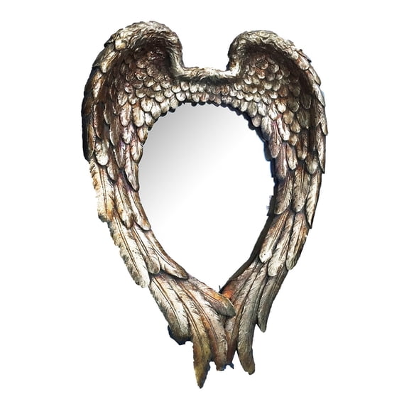 A&B Home Decorative Wall Mirror Vintage Wing Heart Mirror with Antique Gold for Bedroom Bathroom Living Room Washroom