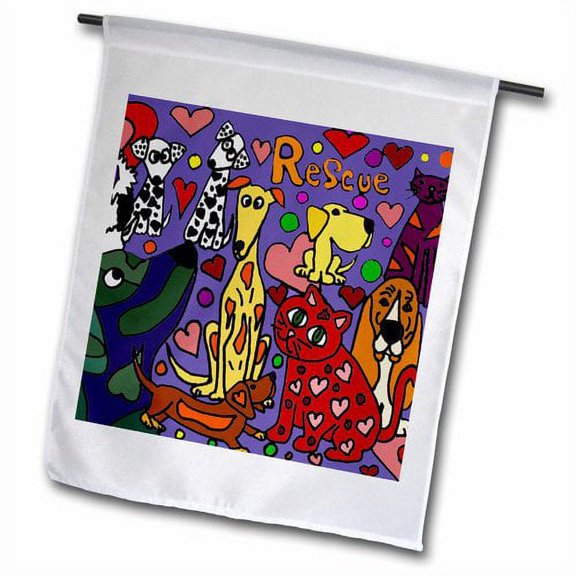 3dRose, Funny Rescue Dogs and Cats Abstract Original Art, 12 x 18 inch Garden Flag