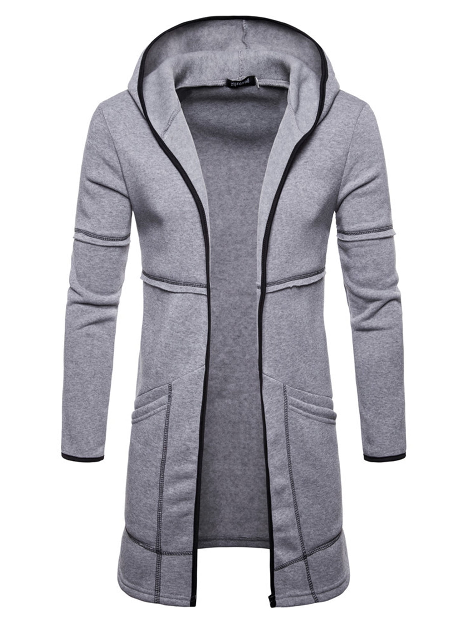 Mens Casual Coats Clearance Toamen Autumn Winter Warm Zipper Slim Long Hooded Trench Jacket Cardigan Outwear Blouse