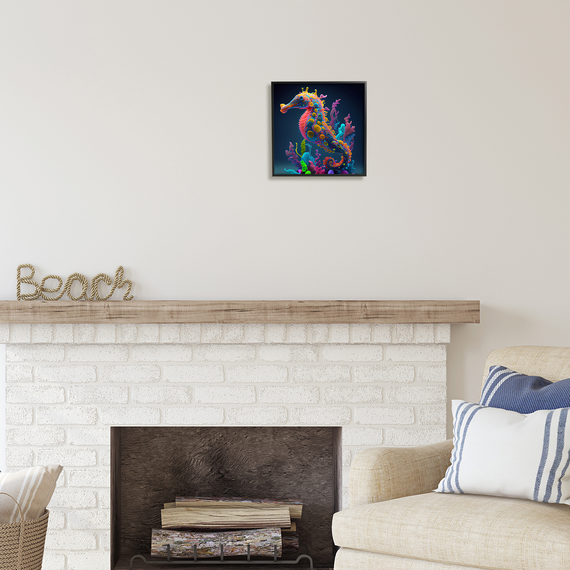 Stupell Industries Abstract Seahorse Vivid Hues Coastal Painting Black Framed Art Print Wall Art