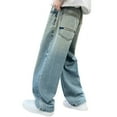 thumbnail image 5 of LIIPEE Boys Jeans Pants Spring Summer Fashion Loose Elastic Waist Straight Wide Leg Denim Pants With Pockets Boys Leisure School Jeans Pants,Sky Blue,120, 5 of 6