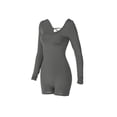 thumbnail image 5 of Women's Long Sleeve Bodysuit Shorts Square Neck Bodycon Romper One Piece Outfits Hollowed Back Yoga Sports u-neck High-waisted Hip Lift Grey M, 5 of 5
