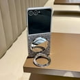 thumbnail image 2 of For Samsung Galaxy Z Flip 7 Phone Case,Luxury Cute Bling Sparkle Shiny Bling Glitter Diamond Back,With Make-up Mirror,Contractile Ring Kickstand,Shockproof Anti-Scratch Phone Case,Silver, 2 of 9