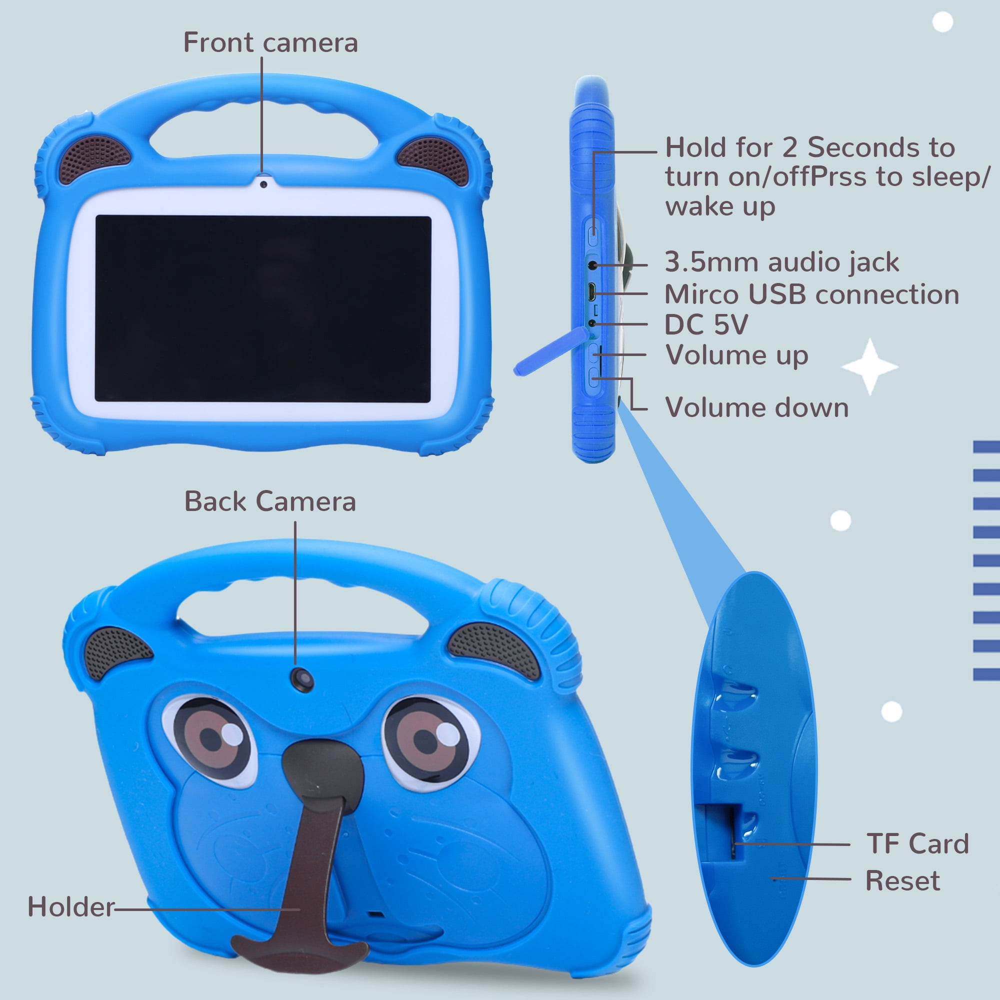 WEYI Kids Tablet, 7in Tablet 1960x1080 IPS Dual Camera Green 4GB RAM 32GB ROM for Writing US Plug