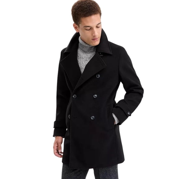 Tommy Hilfiger Mens Classic-Fit Double Breasted Peacoat Coat 38 S Black