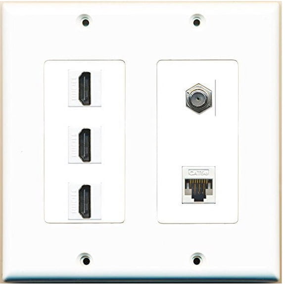 RiteAV (2 Gang Decorative 3 HDMI Coax Cat5e White Wall Plate White