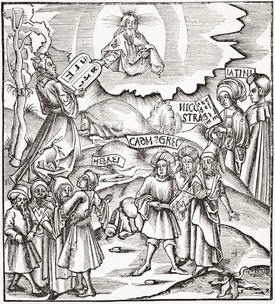The Institution Of Languages Facsimile Of A Wood Engraving From The Margarita Philosophica Nova From Science And Literature In The Middle Ages By Paul Lacroix Published London 1878 Canvas Art - Ken We