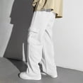 thumbnail image 2 of Yindaity Kids Pants Boys Baggy Sweatpants Straight Leg Open Bottom with Pockets Teens Loose Fit Elastic Waist Sweat Pants(White,12-13 Years), 2 of 7
