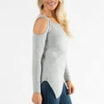 thumbnail image 2 of Womens M/L Gray French Terry Cold Shoulder Asymmetrical Hem Long Sleeve Top by Howard's, 2 of 4