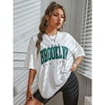 thumbnail image 4 of Camiseta con estampado de BROOKLYN para hombre y mujer, moda de verano, camisetas informales europeas y americanas para mujer, camiseta de gran tamaño, 4 of 5