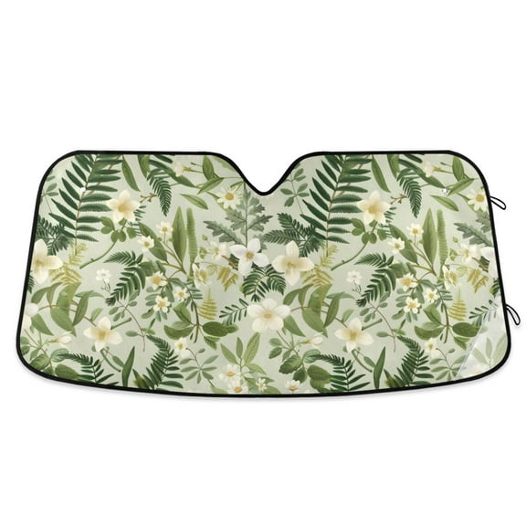 Flower and Green Leave Car Windshield Sun Shade Foldable Car Front Window Visor Heat and UV Protection 53x23.5