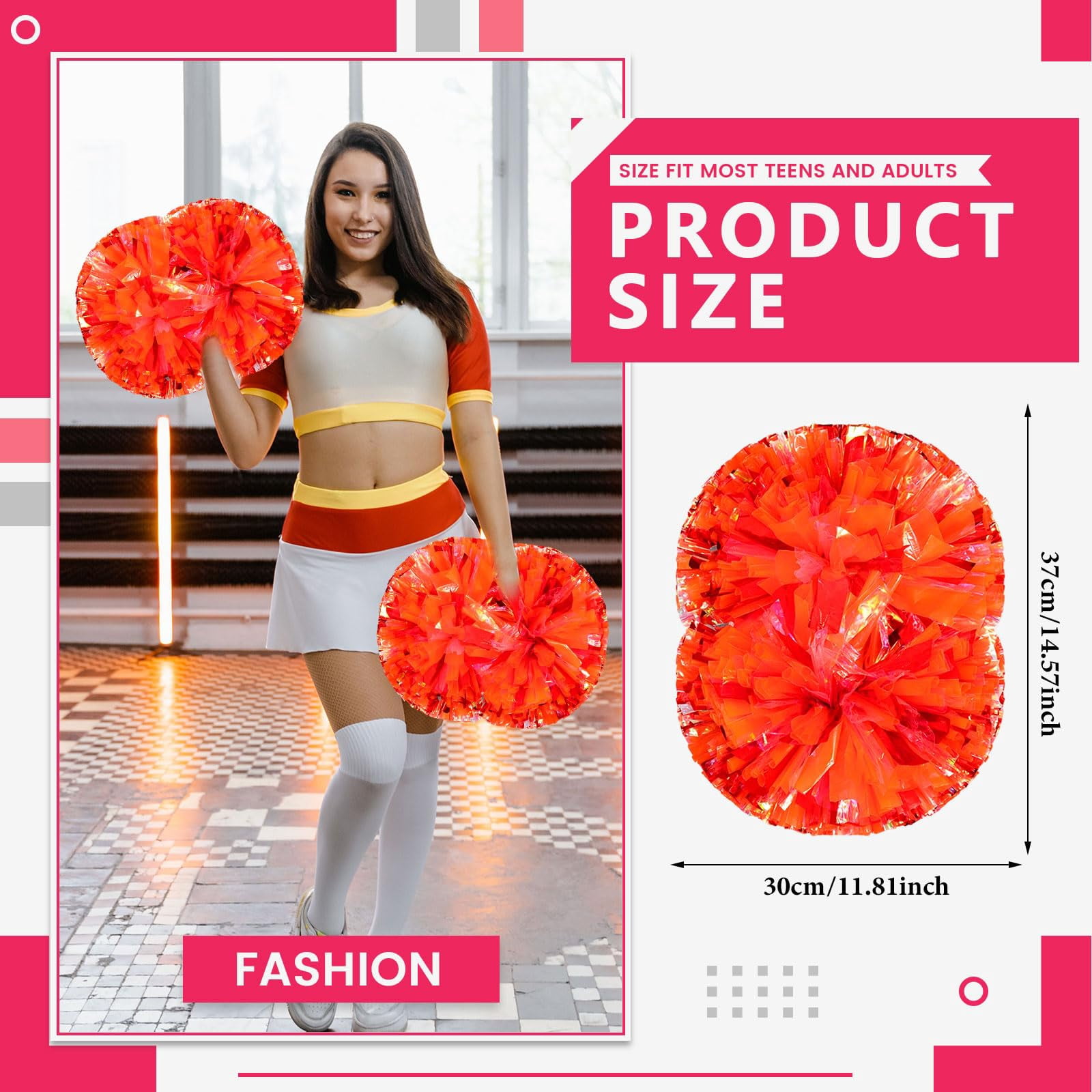 24 Pcs pom poms Cheer,14.57inch pom poms Cheerleading with Handle Style Cheer Pom Pomsfor Dance, Matches