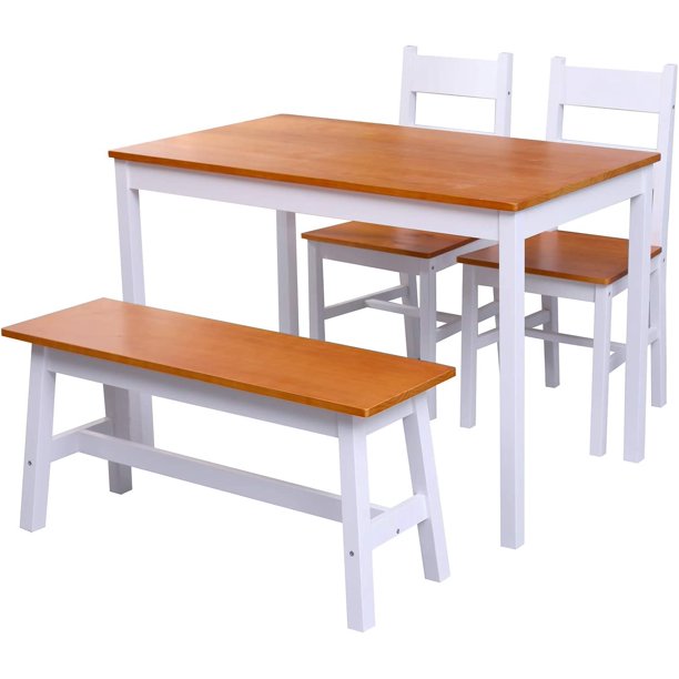 Mecor 4Piece Kitchen Dining Table Set, Modern Solid Wood Table w/ 2