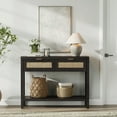 thumbnail image 3 of SICOTAS 39.4 Inch Wide Rattan Console Table with 2 Drawers & Shelf, Boho Entryway table with Large Storage Capacity for Entrance Way, Hallway, Living Room - Black Oak, 3 of 7