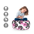 thumbnail image 2 of Geometric Storage Toy Bag Chair, Feminine Floral Pattern Nature Inspired Old Fashioned Blooming Flowers, Stuffed Animal Organizer Washable Bag, Small Size, Hot Pink White Black, by Ambesonne, 2 of 3