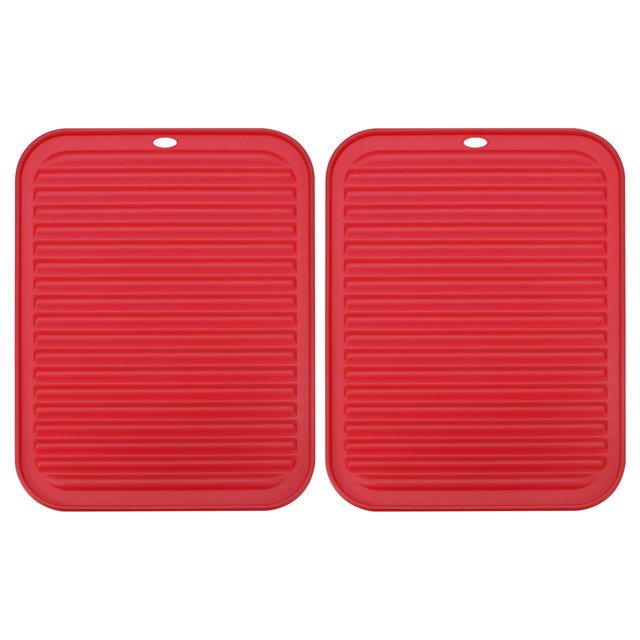 Unique Bargains Silicone Dish Drying Mat Set, 2 Pcs 12' x 9' Under Sink Drain Pad Suitable for Kitchen Counter, Drawer - Red