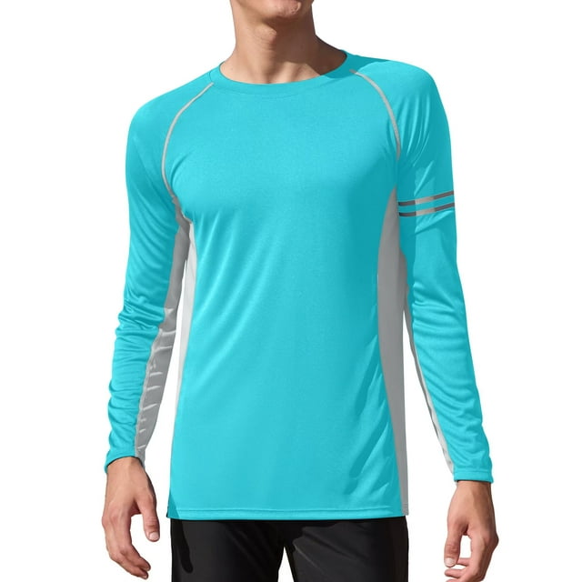 Charmo Mens Long Sleeve Swim Shirts Sun Protection UPF 50+ Rashguard Athletic Workout Hiking Swimwear Tops