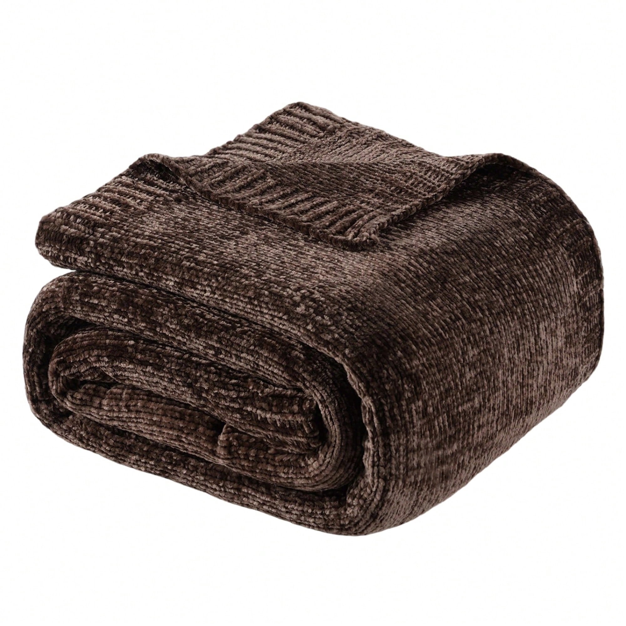 Battilo Brown Throw Blanket,Soft Chenille Knit Throws for Couch Bed, Fall Blanket,51"x67"