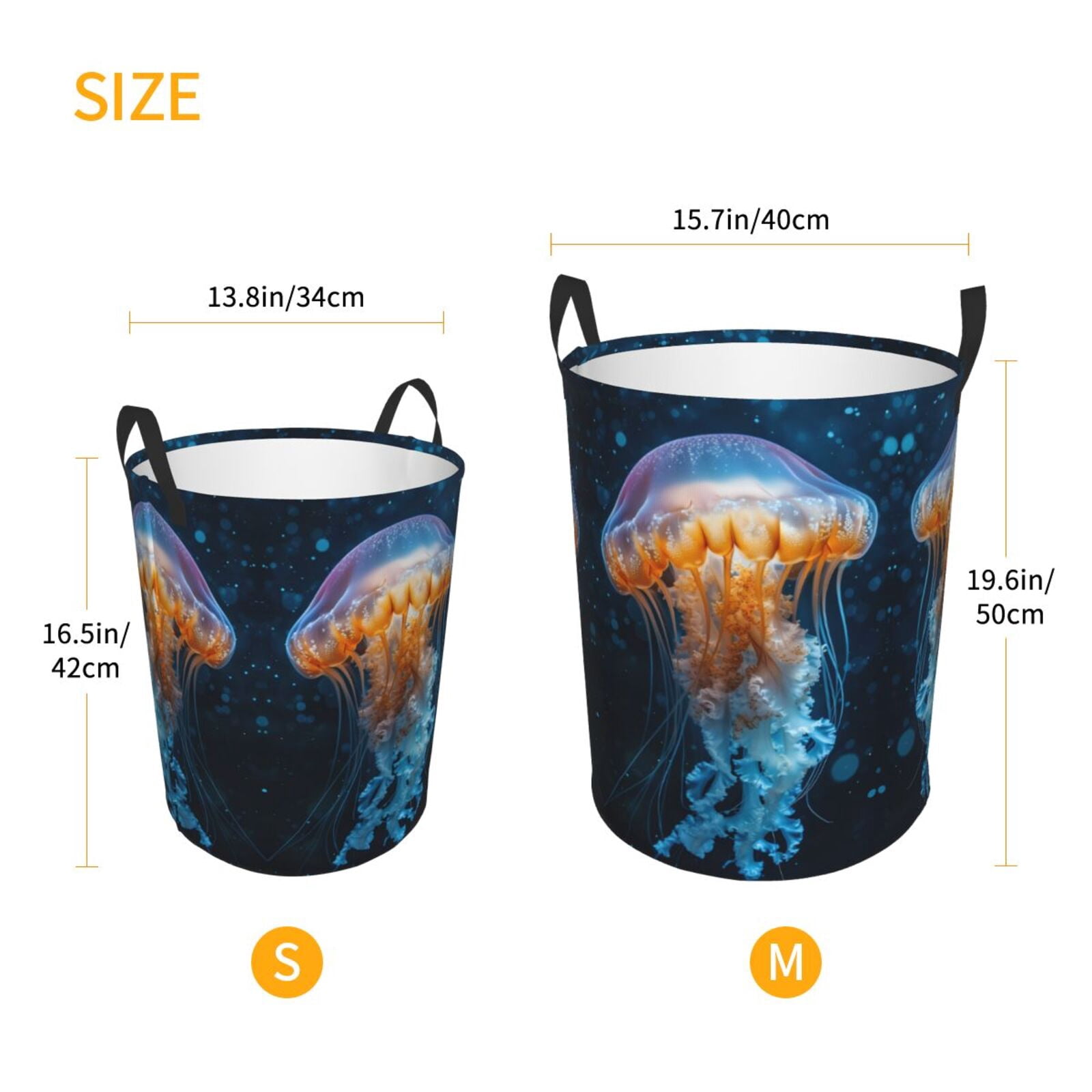 Large Laundry Basket with Handles - Glow Deep Sea Jellyfish Kids Baby Dirty Clothes Laundry Hamper for Bedroom Aesthetic