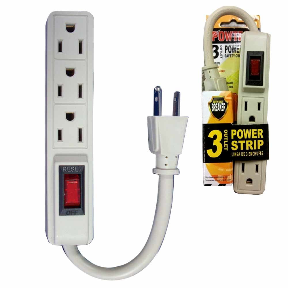 1 Pc 3 Outlet Surge Protector Power Strip Grounded Flat Plug 5