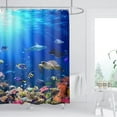thumbnail image 2 of Ocean Underwater World Shower Curtain Colorful Tropical Fishes Turtle Coral in The Deep Sea Home Décor Waterproof Fabric 72Lx72W Inch Blue Plastic Hooks 12PCS, 2 of 6