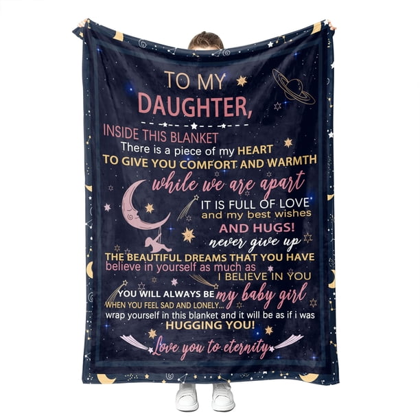 LHSHID To My Daughter Fleece Blankets from Dad Mom Fuuny Cute Letter Blanket for Daughter Birthday Gifts Christmas 30x40in
